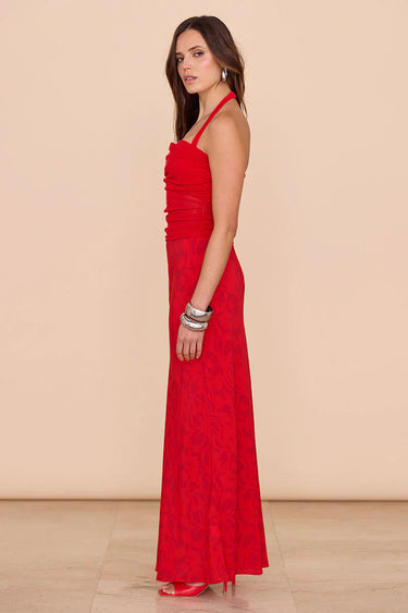 SOVERE / THEA MESH HALTER NECK TOP - CHILLI RED - STUDIO JO STORE